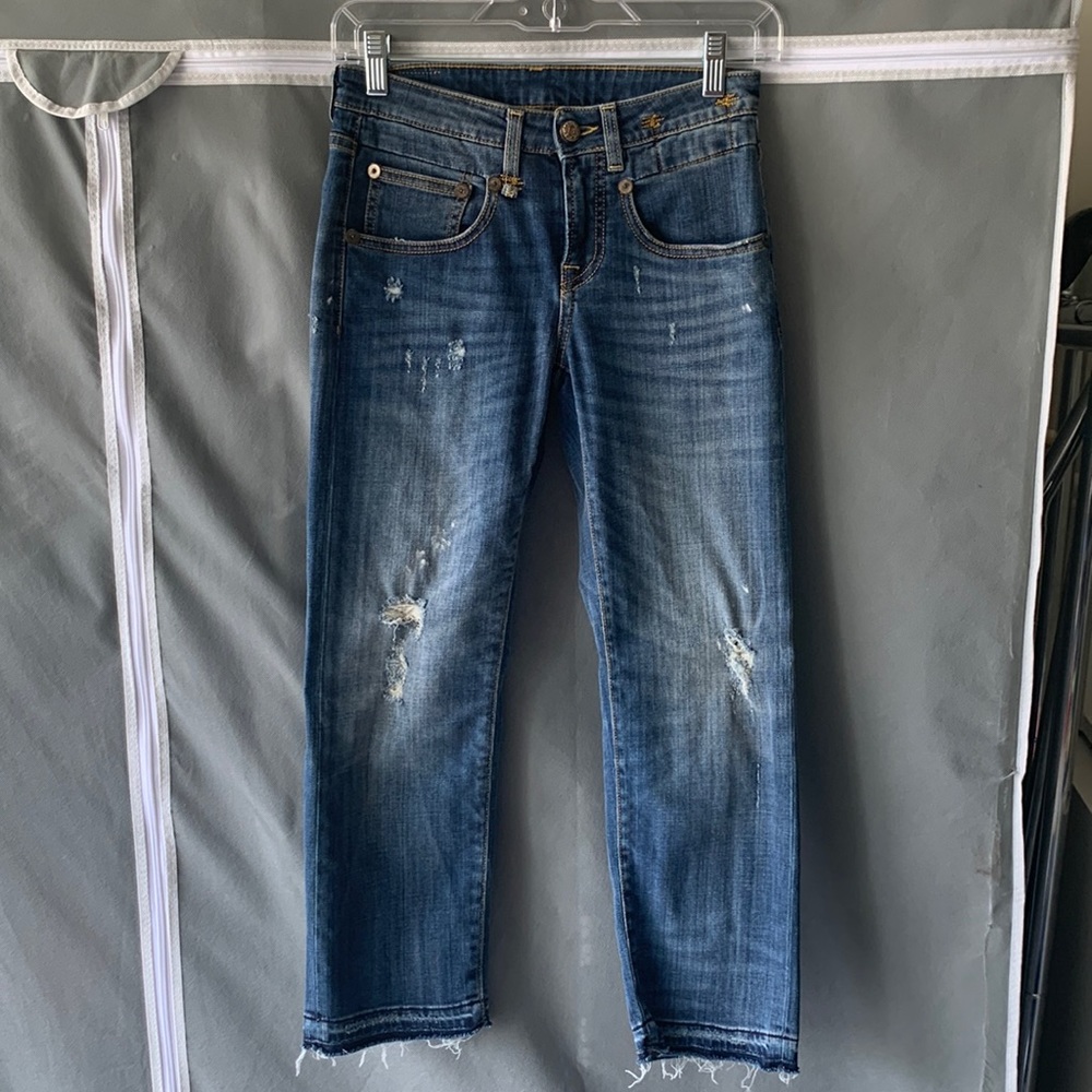 R13 Straight Boy Crop in Strummer Blue